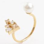 シルバー925/ゴールドメッキ/淡水パール/フォークリングキュービックジルコニア/CZ/フリーサイズ/リング クリックポスト便対応