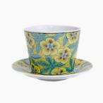 日本製 九谷焼 久谷五彩 磁気 陶器 陶磁器 小皿 コップ カップ ティーセット ソーサー 縁起物 花吉田屋風葵 セット売り 2点セット 華やか 鮮やか お洒落オシャレ