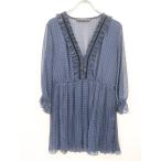 ZARA(ザラ)シアードットプリーツワンピース 長袖 紺/青 レディース　Aランク　M