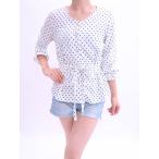 DHOLIC(ディーホリック)ウエストリボンドットカットソー 七分袖 白/黒 レディース　Aランク