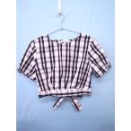 Forever21(フォーエバートゥエンティーワン)バックリボンギンガムチェックトップス 半袖 白 黒 レディース　Aランク　M
