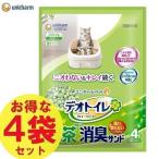 ショッピング猫砂 猫砂 シリカゲル デオトイレ 砂 サンド 緑茶 ユニチャーム 飛散らない緑茶成分入り消臭サンド4L×4袋セット