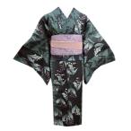【訳有り 難あり】 着物 洗える 袷 小紋 半巾帯 細帯 2点セット H・L 深緑黒地鈴蘭 フリー 女性用 カジュアル きもの 半幅帯