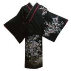 二部式 着物 洗える 袷 黒地扇子古典花流水 Ｍ 日本製 絵羽柄 付下げ柄 ユニフォーム きもの セパレート 女性用 レディース 黒色