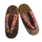 下駄 子供用 キッズ 焼桐茶台濃ピンク地桜 S(16.5cm) M(18cm) L(19.5cm) 浴衣 ゆかた 女の子