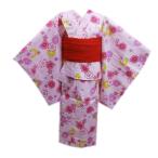 浴衣 キッズ 女の子 兵児帯 2点セット 薄ピンク地桜菊 130cm 子供用 へこ帯 女児