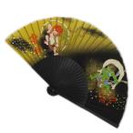 扇子 メンズ 男性 絹 シルク 黒金地風神雷神 浴衣 着物 和柄 粋 男物