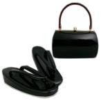 ショッピングエナメルバッグ 草履バッグセット エナメル 横角型 黒（赤） フリー 24cm 振袖 成人式 卒業式 袴 着物 訪問着 結婚式 無地