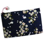 Yahoo! Yahoo!ショッピング(ヤフー ショッピング)平ポーチ 和柄 ファスナー コスメ メイク お化粧 小物入れ 桜うさぎ紺 日本製 女性用 キッズ