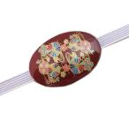 帯留め帯止め漆塗蒔絵風濃赤色地菊梅...