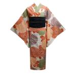 浴衣 ふくよかさん 5L 兵児帯 長尺 ふわクシュ シワ 2点セット 淡橙色地大輪菊花 女性用 レディース 大きいサイズ ゆかた