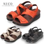 サンダル レディース 厚底 ウエッジソール ストラップ コンフォート NICO ニコ 41711 黒 ブラック ライトグレー オレンジ カジュアル 本革 日本製