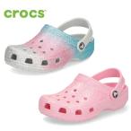 ショッピングクロックス キッズ クロックス サンダル キッズ crocs 女の子 ピンク クラシック グリッター クロッグ クロッグサンダル CLASSIC GLITTER CLOG 206993 軽量 子供靴