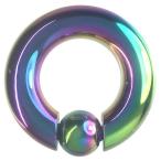 ステンレスボディピアス 0G 内径18mm スプリングボール10mm　レインボー