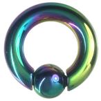 ステンレスボディピアス 2G 内径16mm スプリングボール10mm レインボー