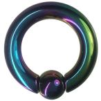ステンレスボディピアス 4G 内径16mm スプリングボール8mm レインボー