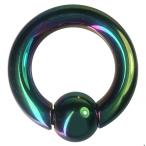 ステンレスボディピアス 6G 内径14mm スプリングボール8mm レインボー