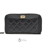 シャネル CHANEL 長財布 ボーイシャネル マトラッセ ラウンドジップ ウォレット A80288 ラムスキン ブラック ゴールド シール付