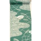 【特価処分品】源氏物語・綿紅梅生地浴衣反物・緑地うずまき柄(gt0d03s)