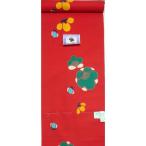 【特価処分品】源氏物語注染本染め(手染め)浴衣反物・赤地つばき柄(gt0d13s)