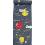 【キズ有り・特価処分品】源氏物語注染本染め(手染め)浴衣反物・グレー地赤黄玉蛍柄(gt0q11s)