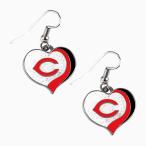 Cincinnati Reds MLB Sports Team Logo Glitter Heart Earring Swirl Charm Set　並行輸入品