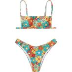 SOLY HUX Women's Floral Print Square Neck High Cut Bikini Bathing Suit 2 Piece Swimsuits Multicoloured L　並行輸入品