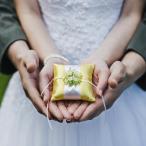 リングピロー【イエロー】ミニサイズ 白リボン 小花 サテン ウェディング 結婚式 送料無料