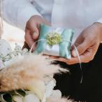 リングピロー【ミント】ミニサイズ 白リボン 小花 サテン ウェディング 結婚式 送料無料