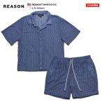 REASON セットアップ 半袖 上下セット 半袖シャツ 開襟 オープンカラー ハーフパンツ 大きいサイズ リーズン 柄シャツ 総柄 ストライプ オーバーサイズ b系
