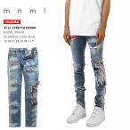 ミニマル mnml ジーンズ デニム ロングパンツ スリムフィット スキニー ジーパン Gパン 長ズボン ブランド かっこいい X161 細い ペイズリー柄 バンダナ スカル