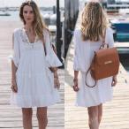 ビーチウェア レディース 水着の上に着るワンピ チュニック Welina 白 透け感 フレア 体型カバー 羽織り ラッシュガード風 日焼け防止 紫外線対策 おしゃれ