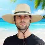 麦わら帽子 メンズ 大きいサイズ 折りたたみ可能 ストローハット UVカット Welina（株） 農作業ガーデニング日差し対策に 通気性よく夏の外作業が快適