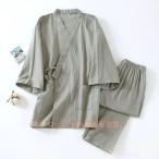  весна лето мужской пижама верх и низ в комплекте Welina( АО ) 7 минут рукав длинные брюки джинбей способ Samue салон одежда передний открытие хлопок 100 одноцветный модный Night одежда тонкий часть магазин надеты 