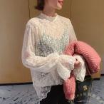 花柄刺しゅうレースブラウス 長袖 レディース Welina（株） 上品刺繍で華やか きれいめ通勤にも使える 大人フェミニンブラウス