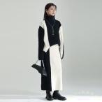 ニットセットアップ レディース トップス＋スカート 長袖 Welina（株） タートルネック＆バイカラーでモード系 個性的におしゃれ ゆったり大人きれいめコーデ