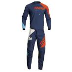 キッズ用 L/26インチ MXウエア 上下セット THOR 23 SECTOR EDGE ネイビー/レッドオレンジ 子供用 ジャージ＆パンツ モトクロス 正規輸入品 WESTWOODMX