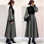 ショッピング体型カバー ニット トップス セットアップ ハイネック レディース ロング丈  秋 冬 バイカラー 長袖 体型カバー 秋冬 上品 通勤 OL