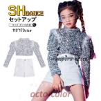 キッズ ダンス衣装 ガールズ スパンコール セットアップ へそ出し 長袖トップス ショートパンツ 韓国 演出服 応援団 練習着  ダンス発表会
