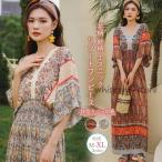 ショッピングワンピース 夏 レディース マキシワンピース レディース リゾートワンピ Vネック きれいめ ワンピース 夏 半袖 ボリューム袖 体型カバー マキシワンピ リゾート