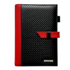 GT-MOBILE カーボンレザー＆本革システム手帳 B6 バイブルサイズ カードホルダー ポケット ペンホルダースポーティ 大人 レッド 赤