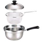 下村企販 片手鍋 ゆで名人 ザル付 20cm 【日本製】パスタ 蕎麦 ラーメン 鍋 ステンレス IH対応 ふきこぼれない 2.4L 27426