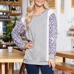  женский tops длинный рукав Leopard рукав French Terry длина . длина розовый серый Made in USA EM230817LA043