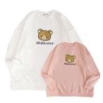  Rilakkuma длинный рукав футболка вышивка нашивка SaGa la Sanrio обратная сторона ворсистый женский мужской свободный размер M L LL белый розовый герой взрослый ребенок часть магазин надеты 