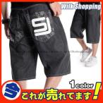 極太 印字 デニム ハーフパンツ ジーンズ パンツ メン
