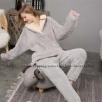 ルームウェア パジャマ 大人用 もこもこ 可愛い かわいい 部屋着  パジャマ レディース 上下セット  冬 フード付き  秋冬 やわらか 部屋着 暖か