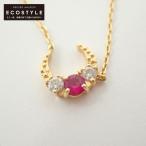 美品/ STAR JEWELRY スタージュエリー K18YG/2Pダイヤモンド0.04ct/1Pカラーストーン ムーンモチーフ ネックレス レディース