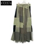 sacai サカイ 20-04901 カーキ 異素材パッチワーク ロングスカート カーキ 2 ボトムス ポリエステル レディース 中古