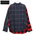 美品/国内正規/20年製 BALENCIAGA バレンシアガ 647364 チェック 長袖ボタンシャツ 37 グレーxブラックxレッド メンズ