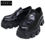 PRADA プラダ 2DE129 ブラック モノリス レザーローファー シューズ 6 ブラック メンズ
